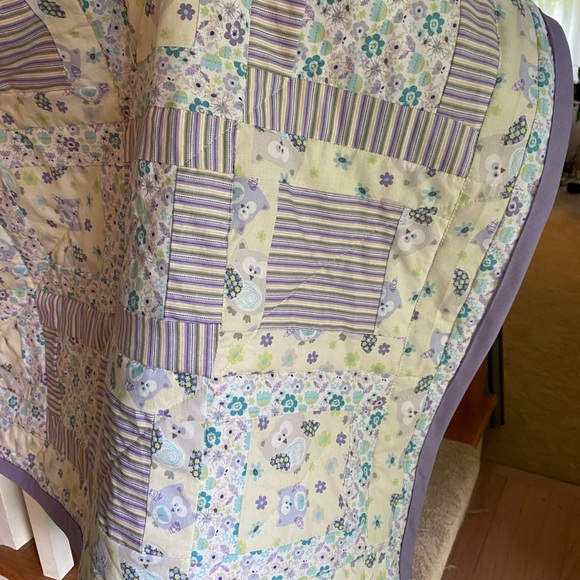 NEW Handmade Purple and Green Owl Themed Quilt - Picture 2 of 4